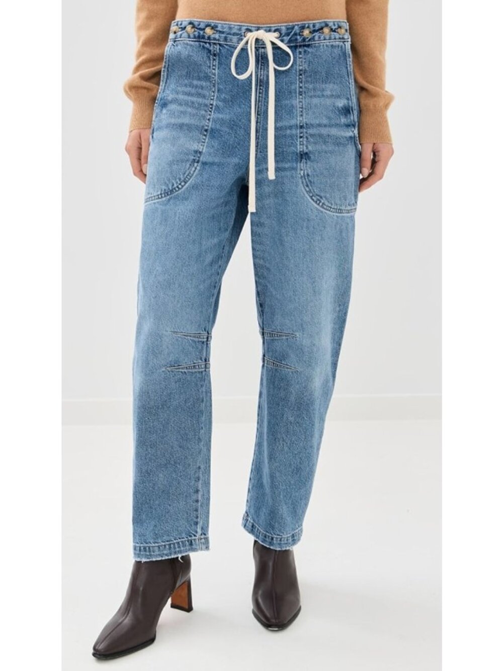 TWP Jetties Beach Drawstring Barrel Leg Jeans Pants Vintage Wash Size 23